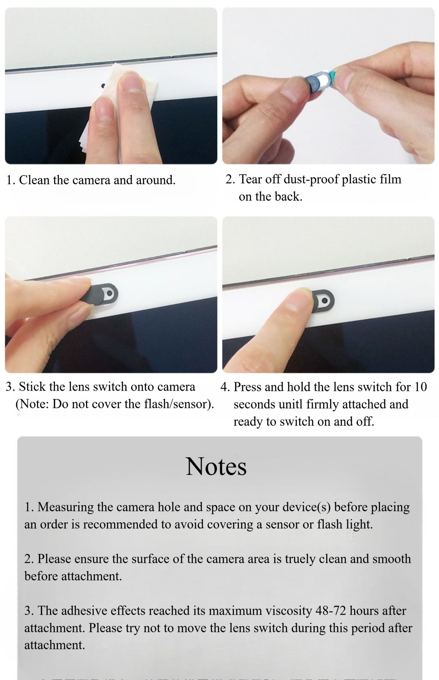 Camera Privacy Cover Switch for phones, tablets and laptops